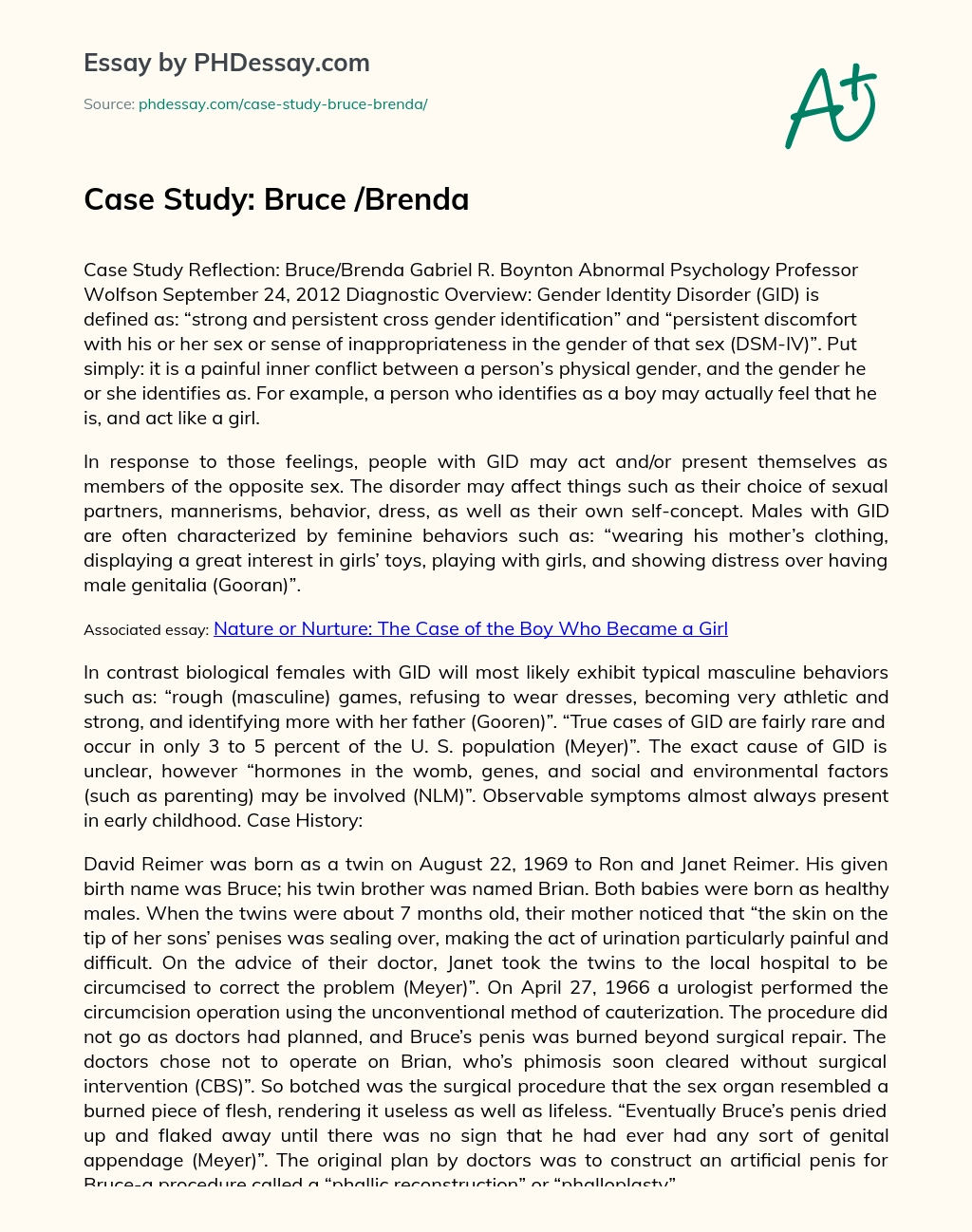 Case Study: Bruce /Brenda essay