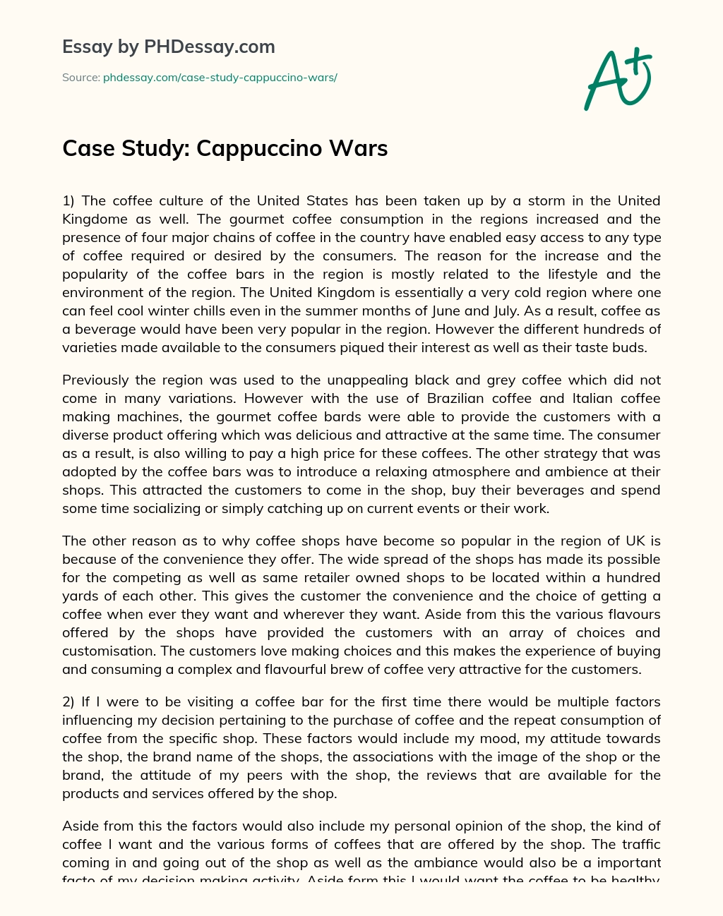 Case Study: Cappuccino Wars essay