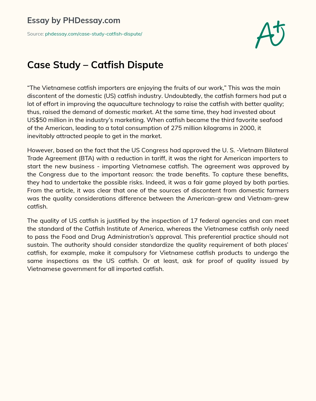 Case Study – Catfish Dispute essay