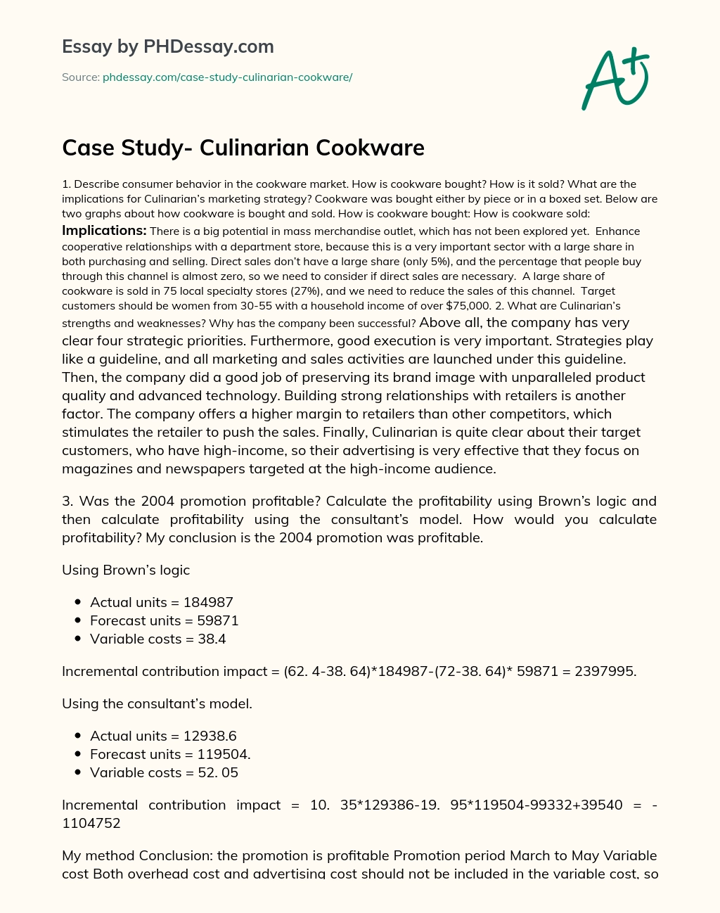 Case Study- Culinarian Cookware essay