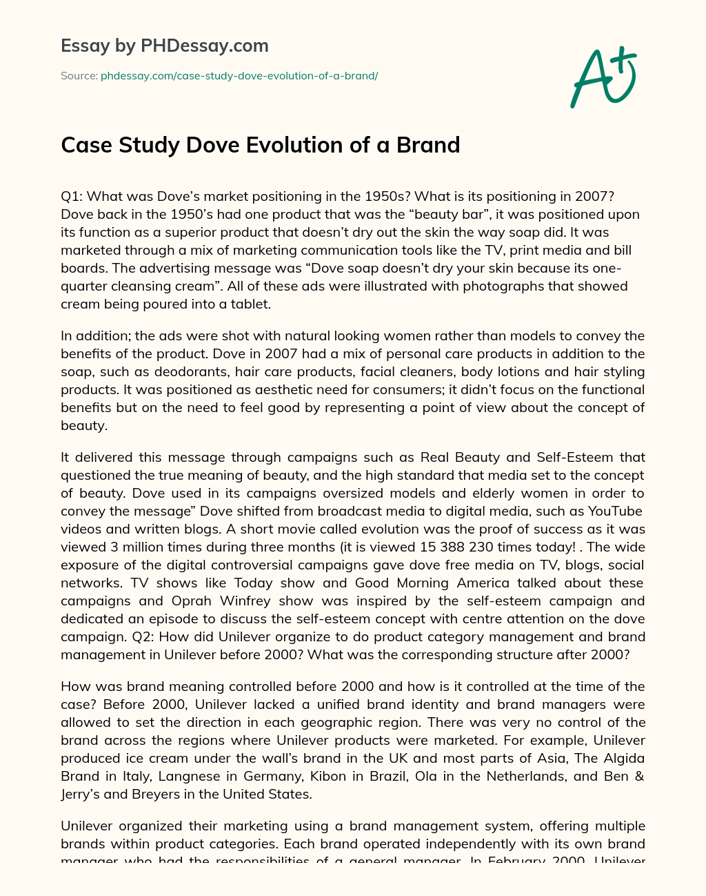 Case Study Dove Evolution of a Brand essay