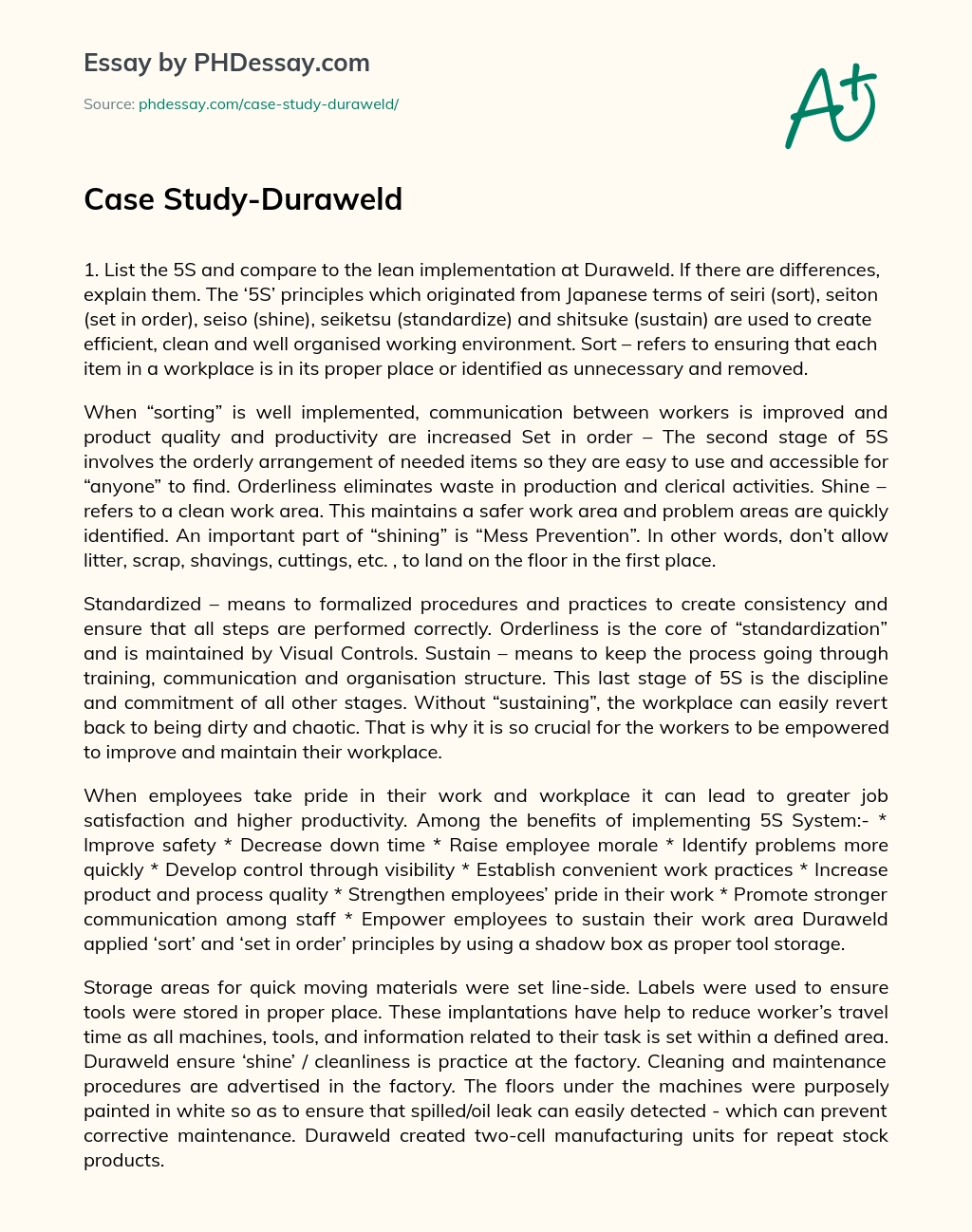 Case Study-Duraweld essay