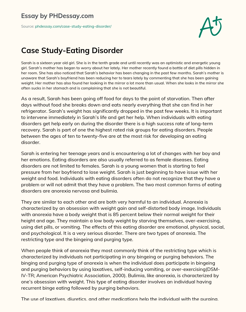 regular techo adolescentes Case Study-Eating Disorder Example - PHDessay.com