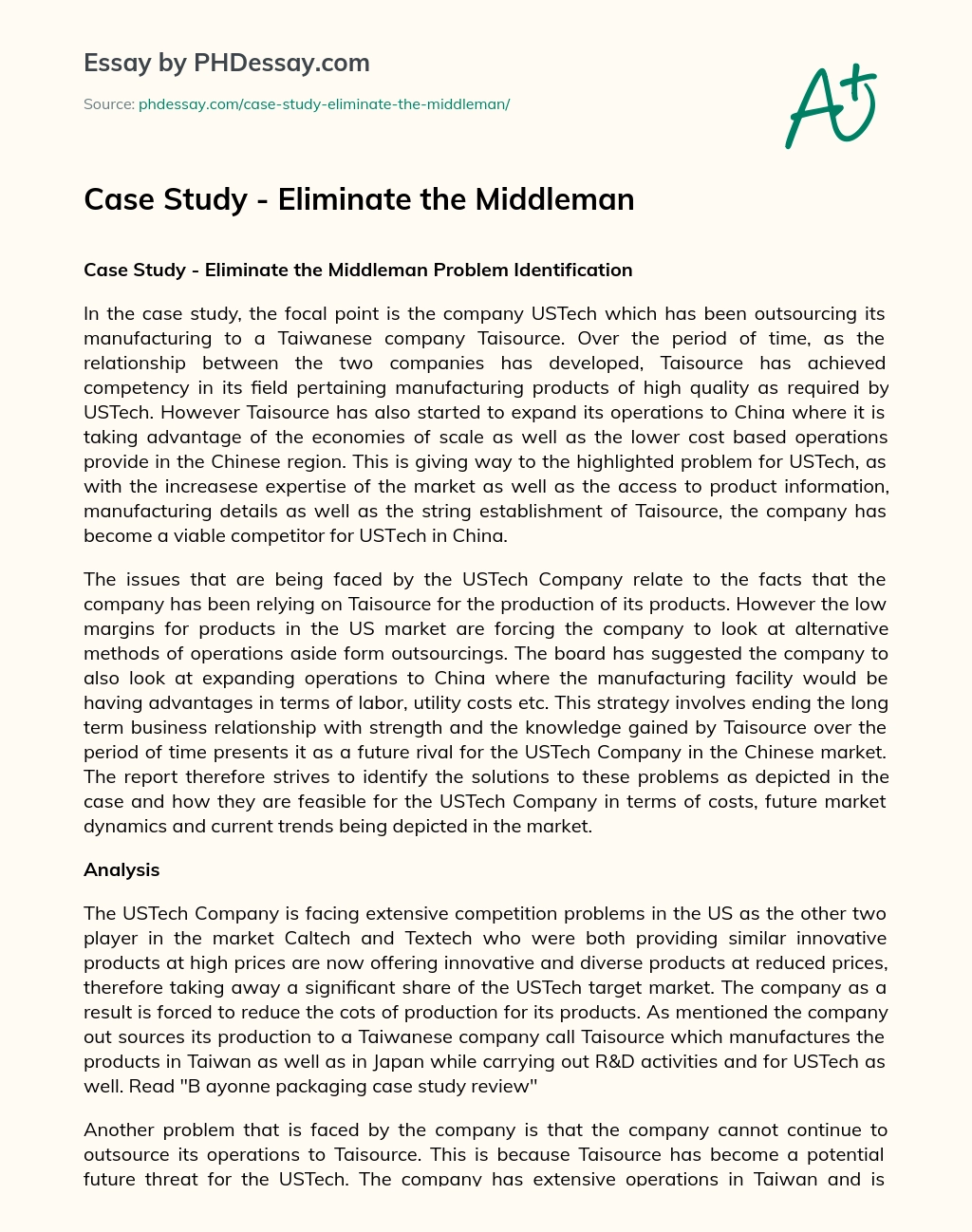 Case study – eliminate the middleman essay