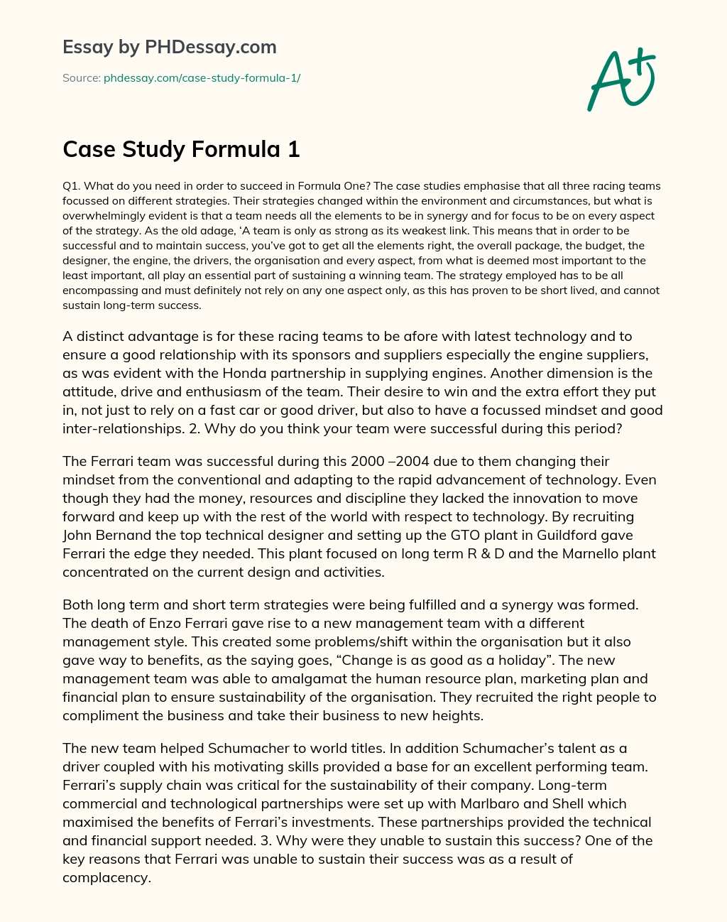 Реферат: Formula One Racing Essay Research Paper Formula