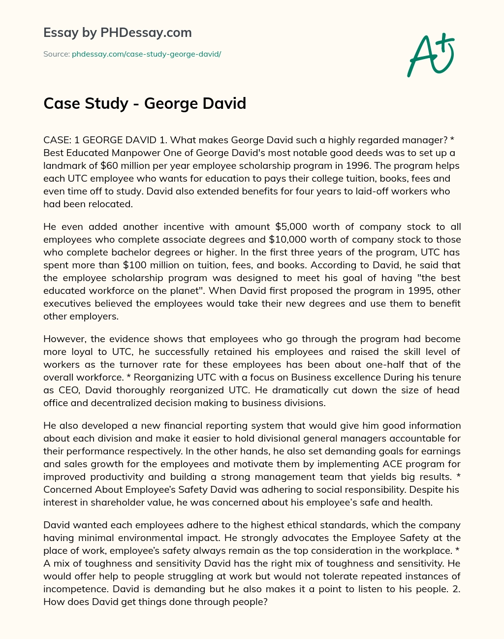 Case Study – George David essay