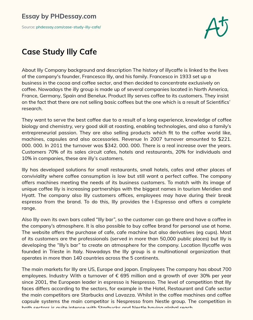Case Study Illy Cafe essay