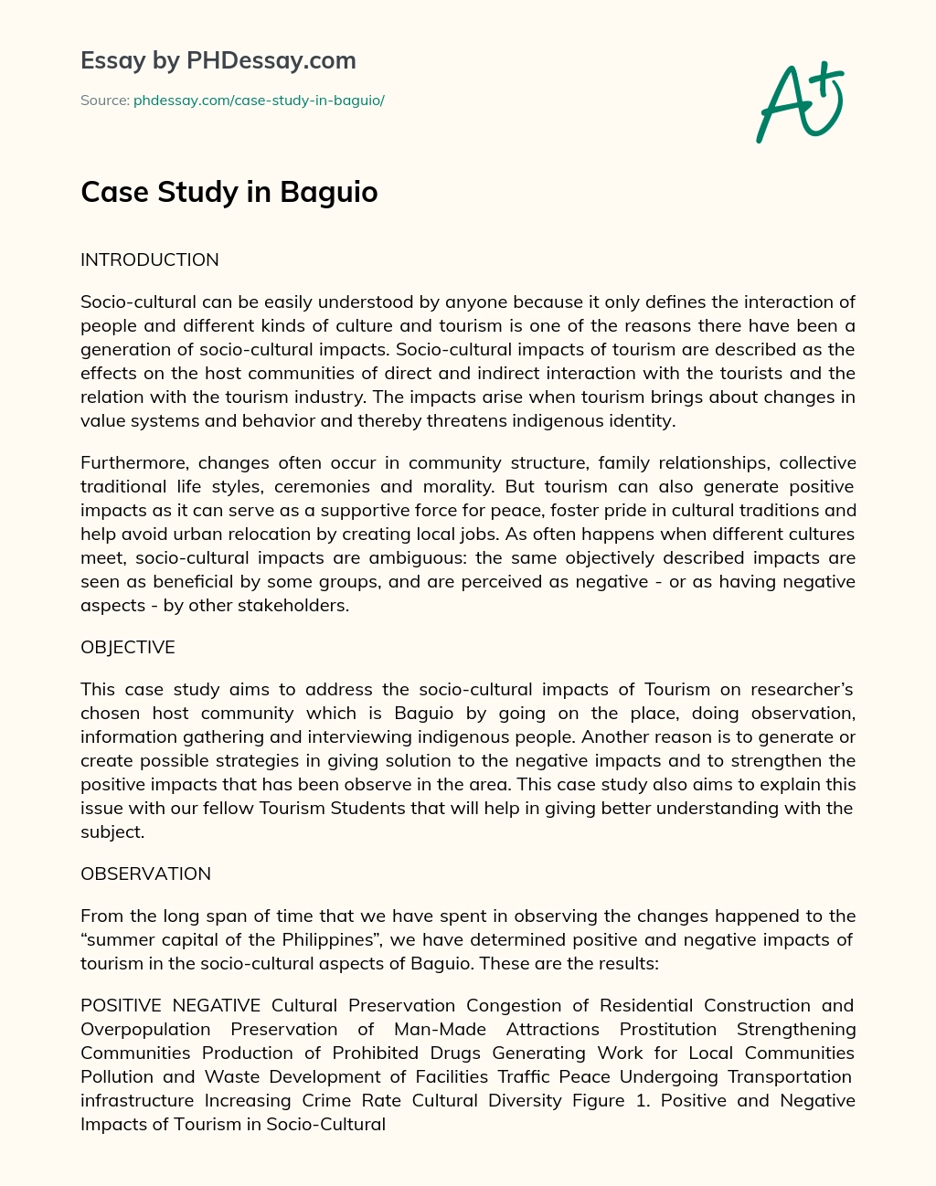 Case Study in Baguio essay