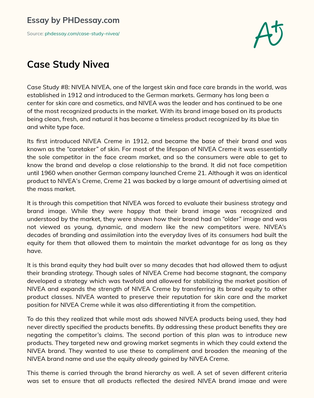 Case Study Nivea essay