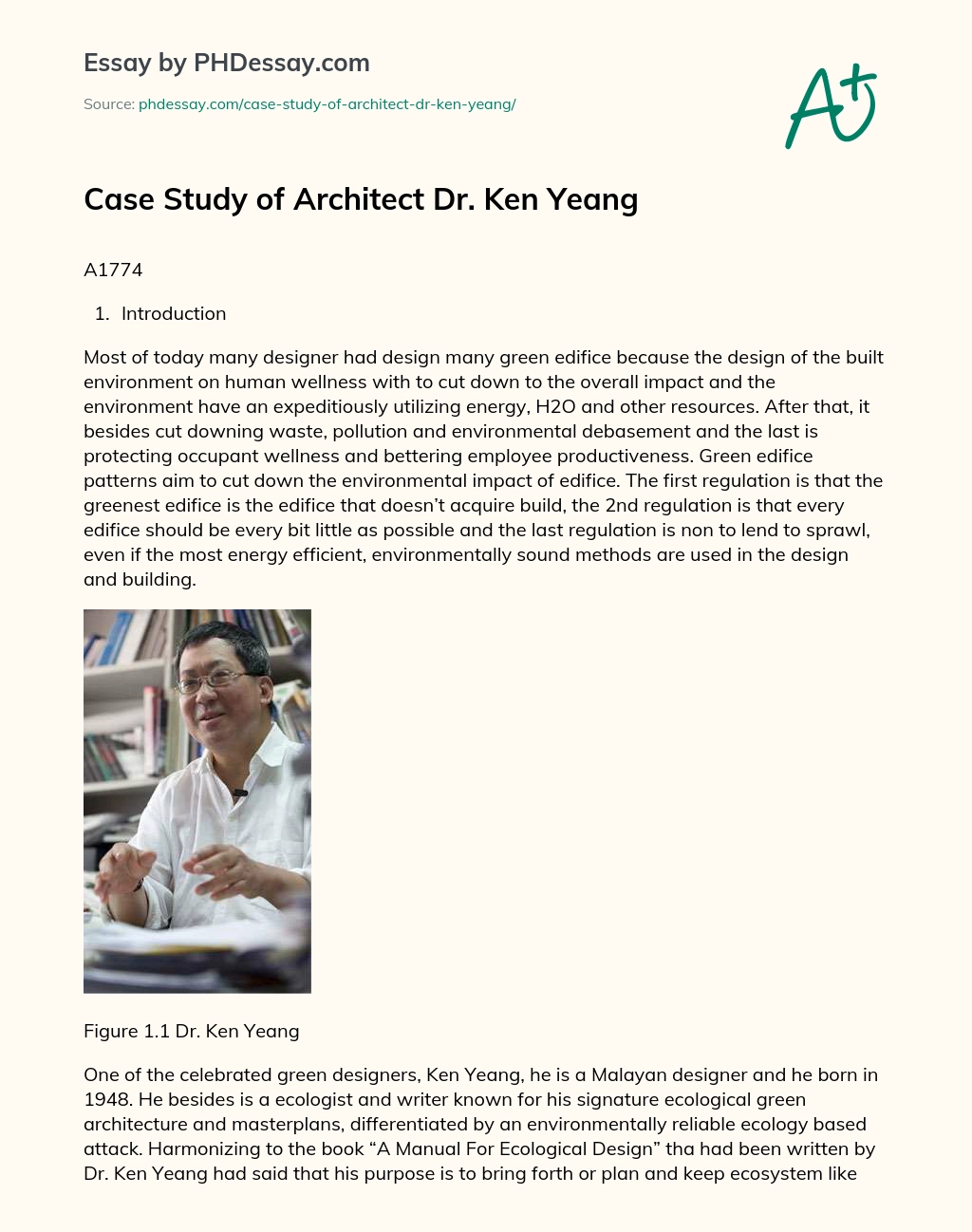 Case Study of Architect Dr. Ken Yeang essay