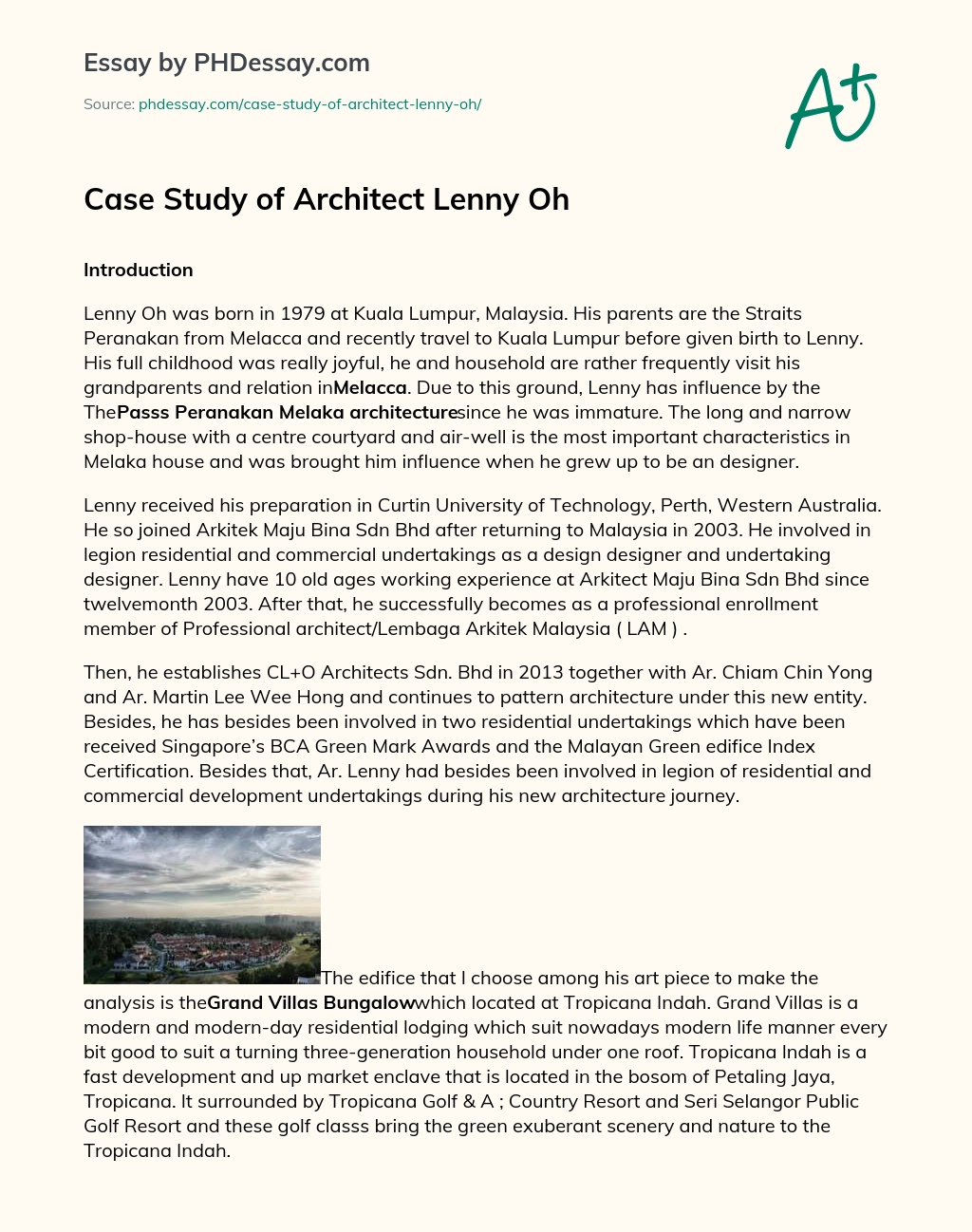 Case Study of Architect Lenny Oh essay