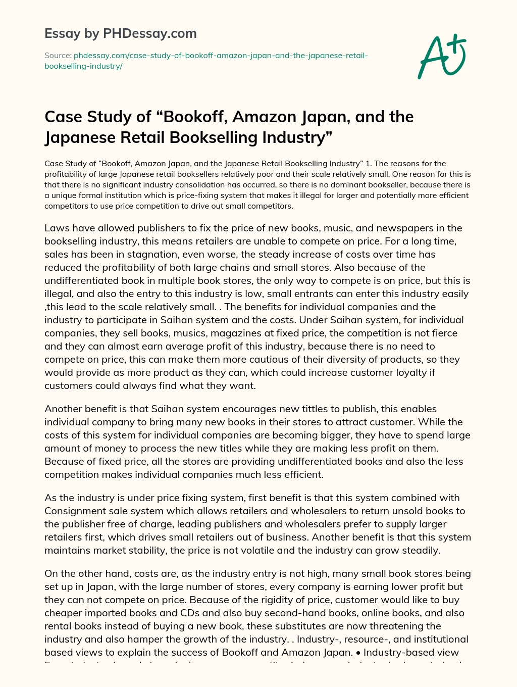 Case Study of “Bookoff, Amazon Japan, and the Japanese Retail Bookselling Industry” essay