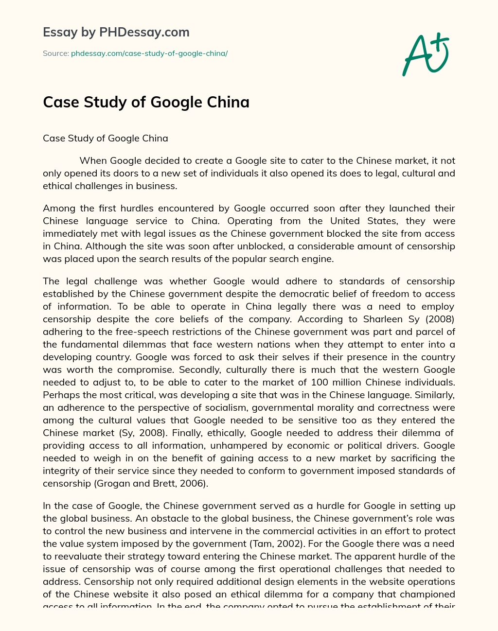 Case Study of Google China essay