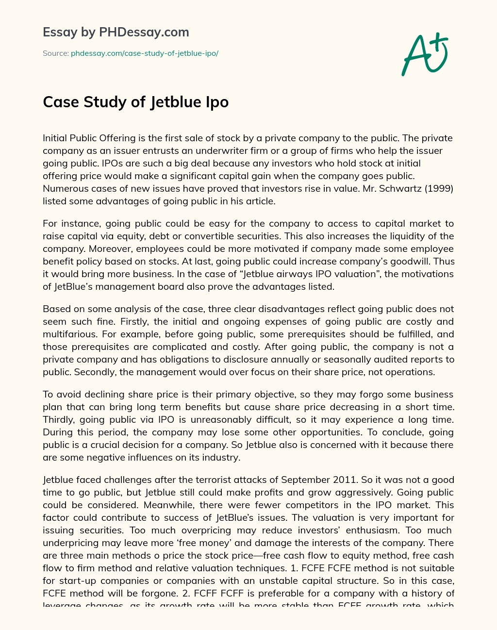 Case Study of Jetblue Ipo essay