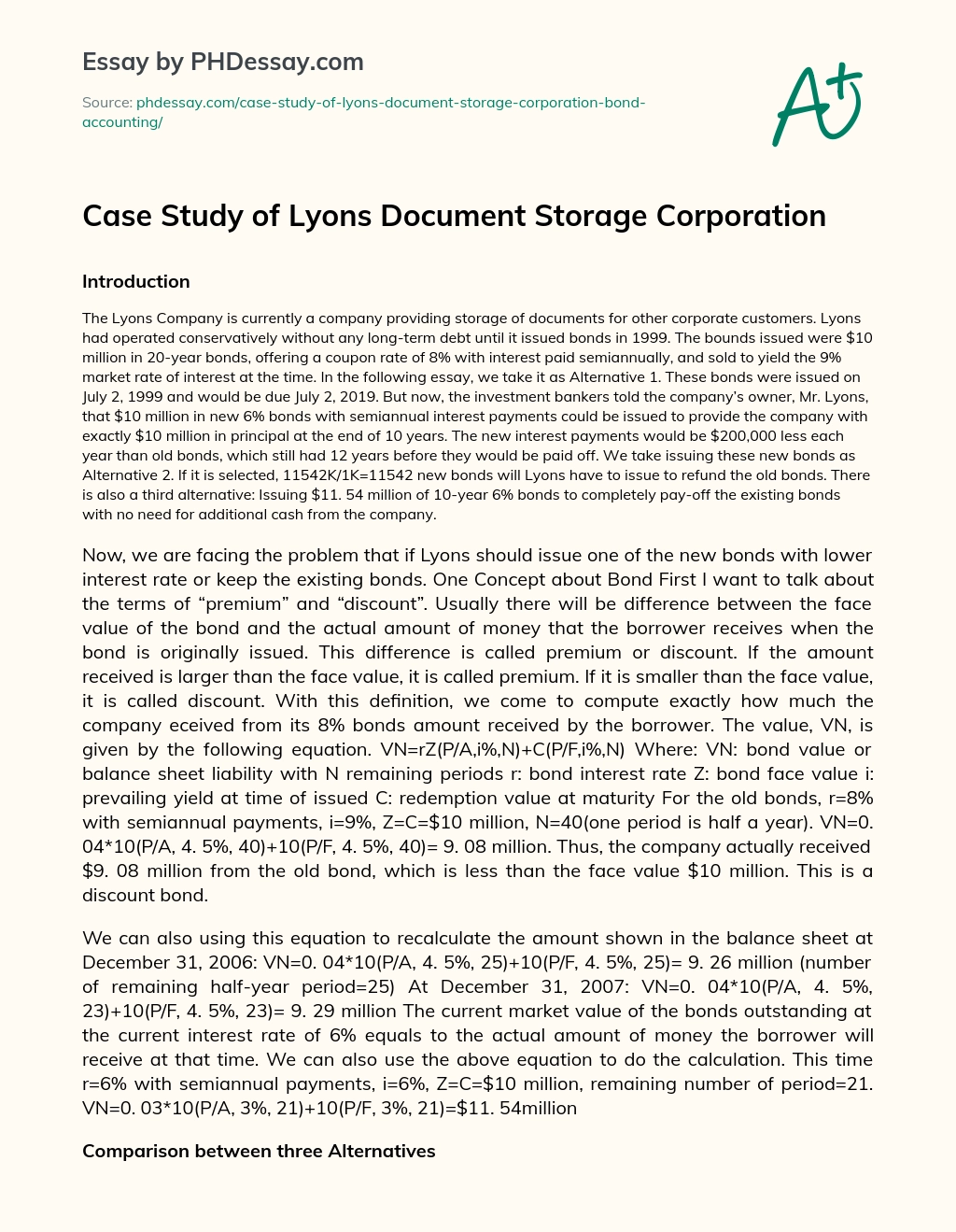 Case Study of Lyons Document Storage Corporation essay