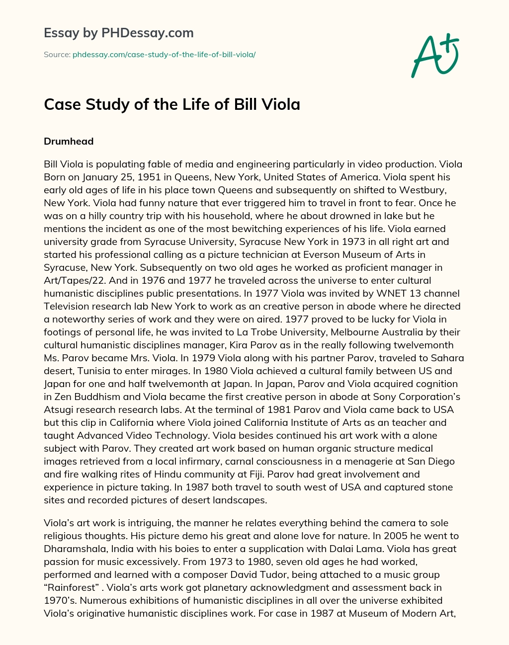 Case Study of the Life of Bill Viola essay