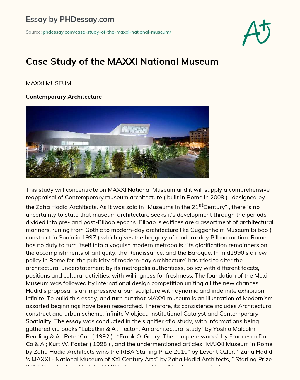 Case Study of the MAXXI National Museum essay