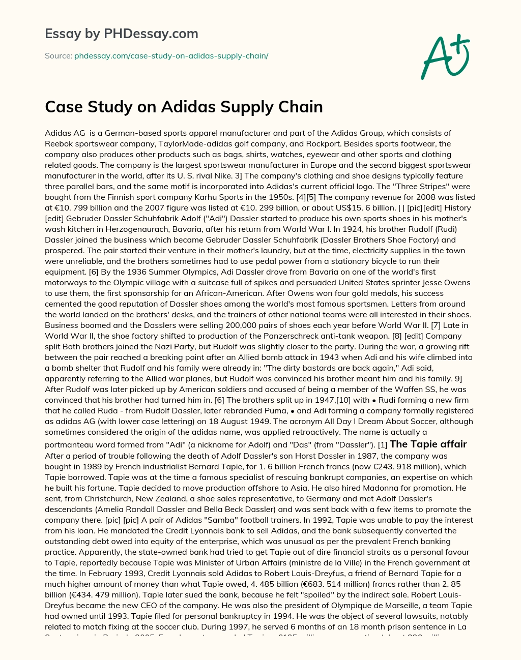Case Study on Adidas Supply Chain essay