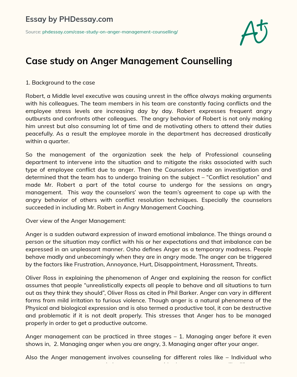 Case study on Anger Management Counselling essay