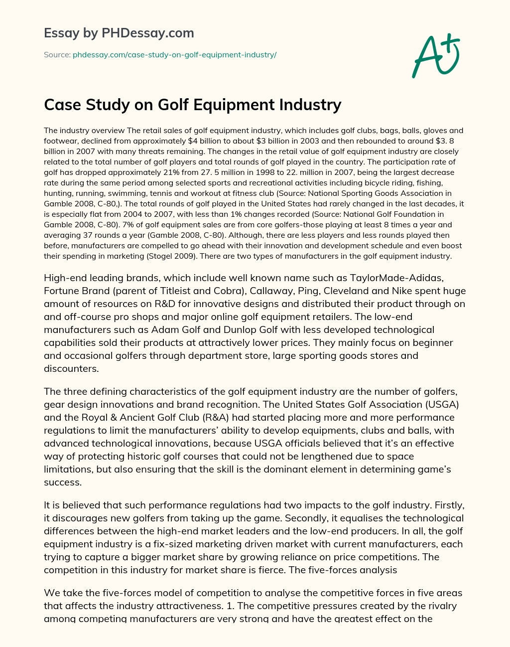 Case Study on Golf Equipment Industry essay