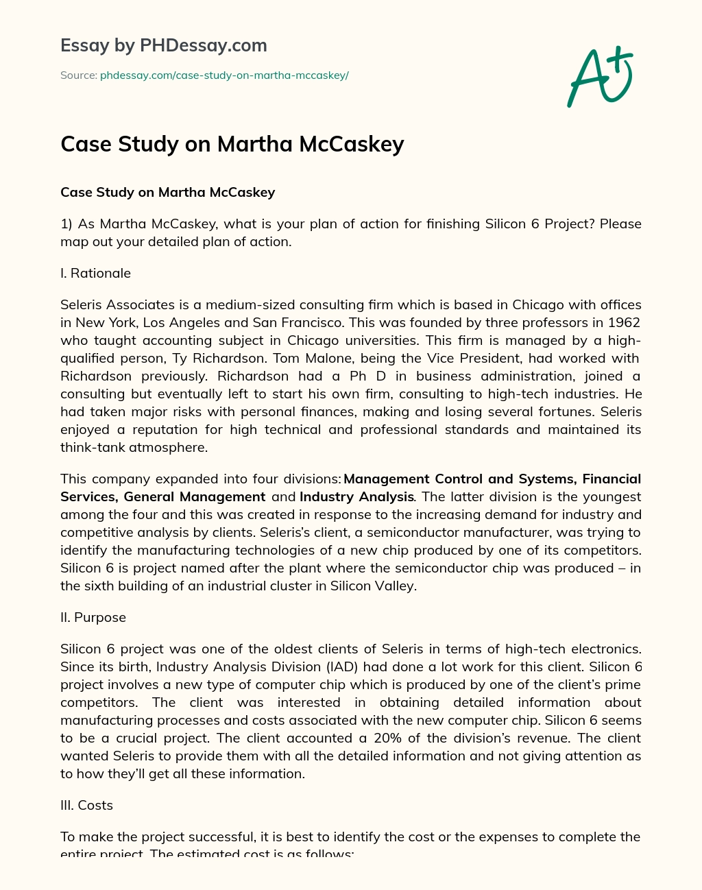 Case Study on Martha McCaskey essay