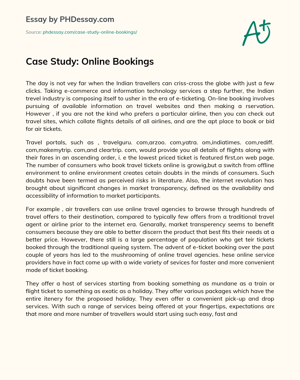 Case Study: Online Bookings essay