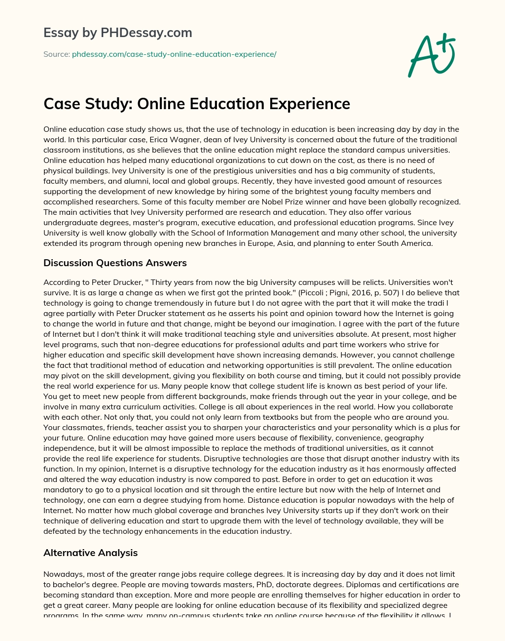 Case Study: Online Education Experience essay