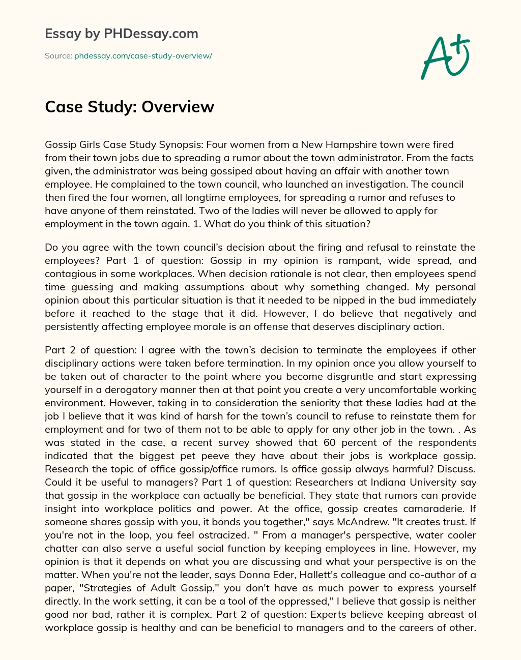 Case Study: Overview essay