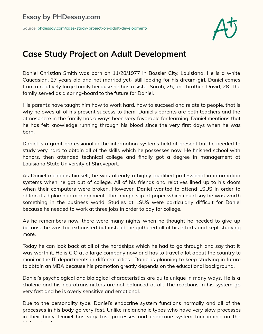 Case Study Project on Adult Development essay