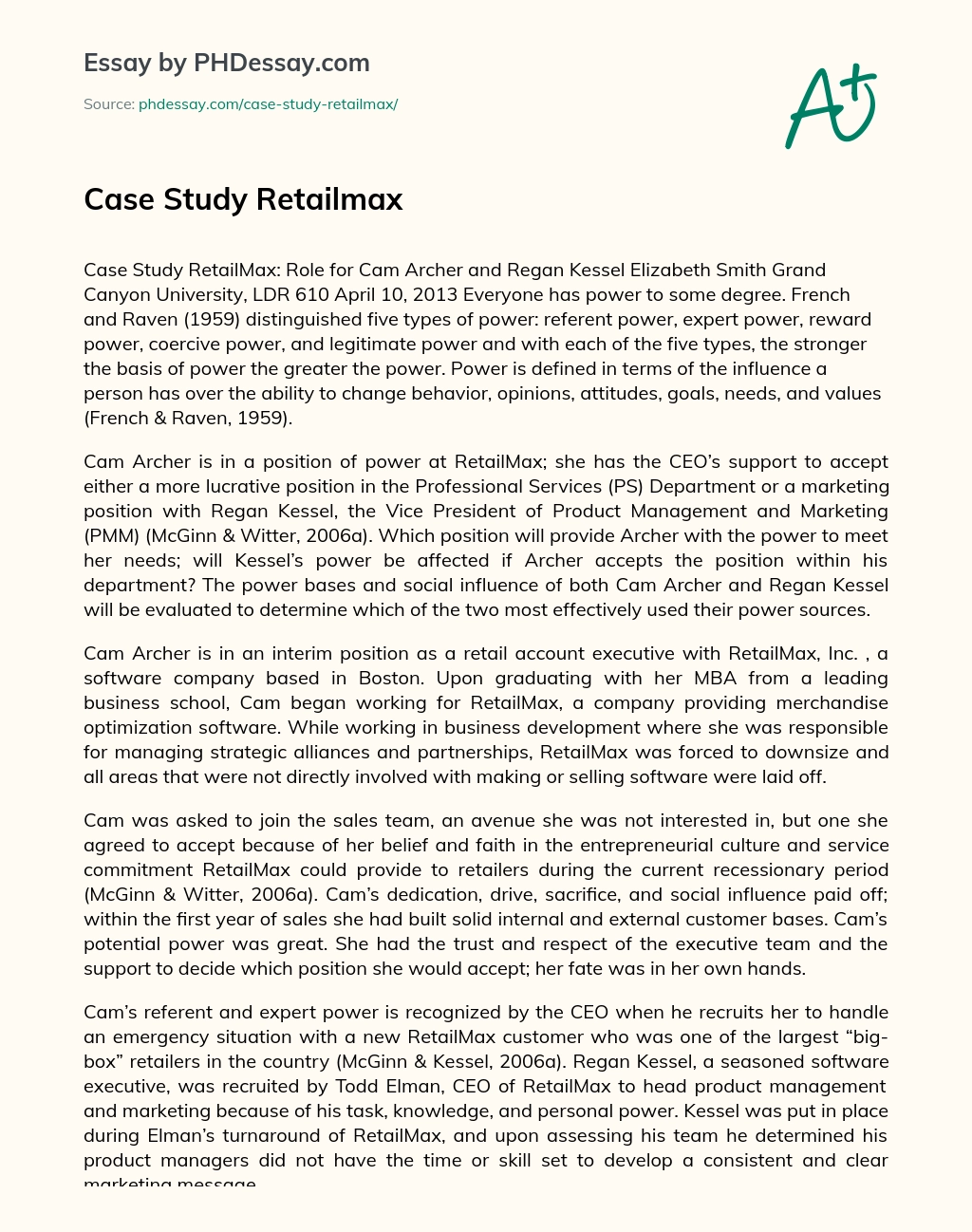 Case Study Retailmax essay