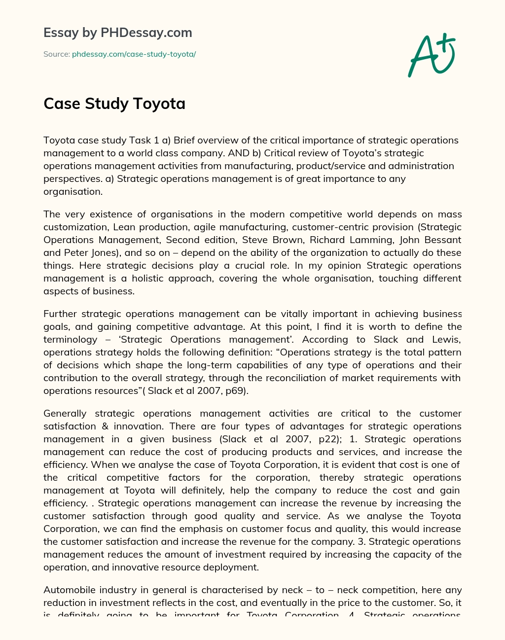 Case Study Toyota essay