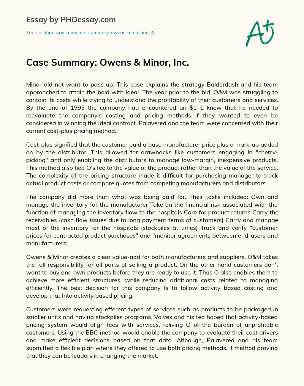 Case Summary: Owens & Minor, Inc. essay