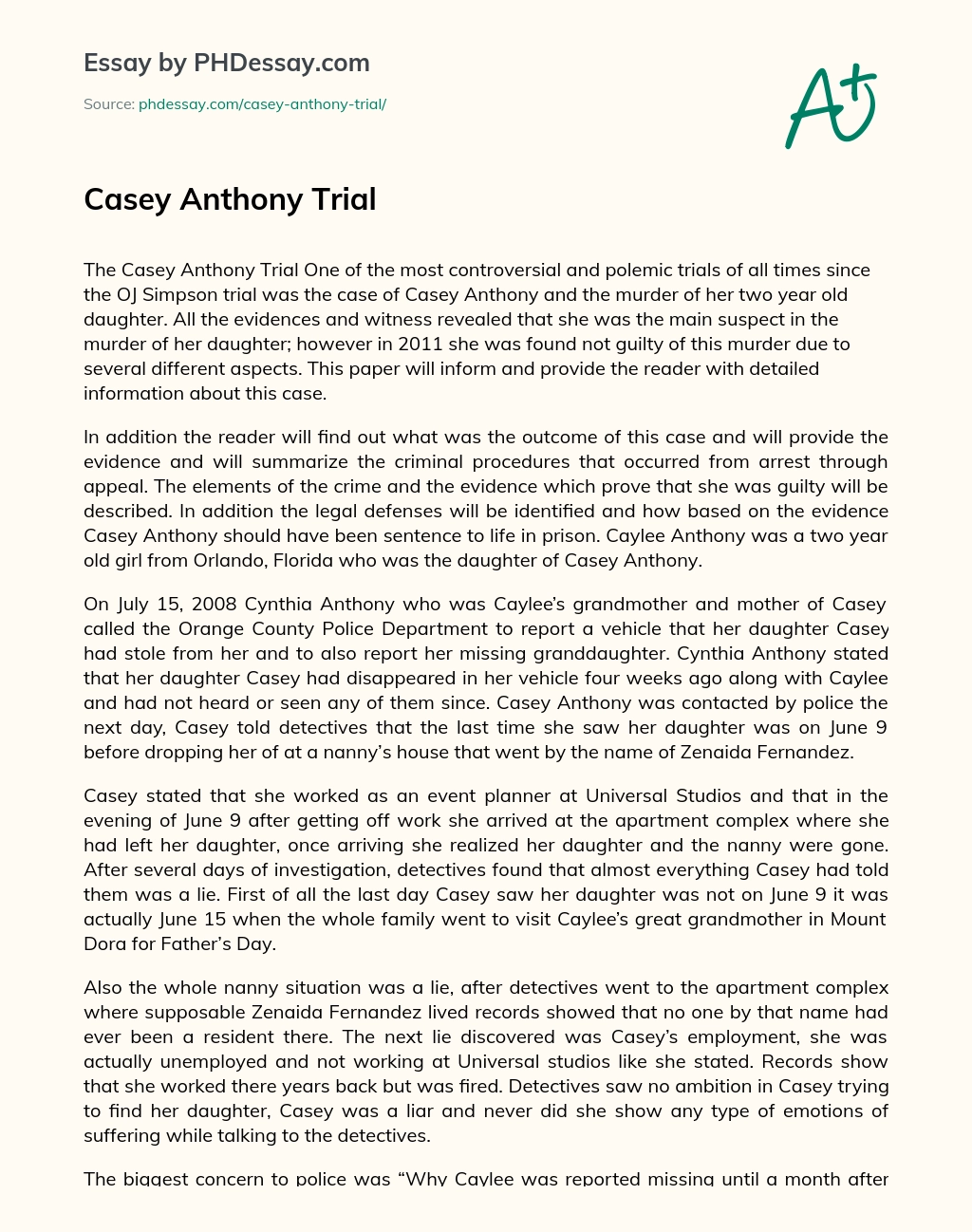 Casey Anthony Trial essay