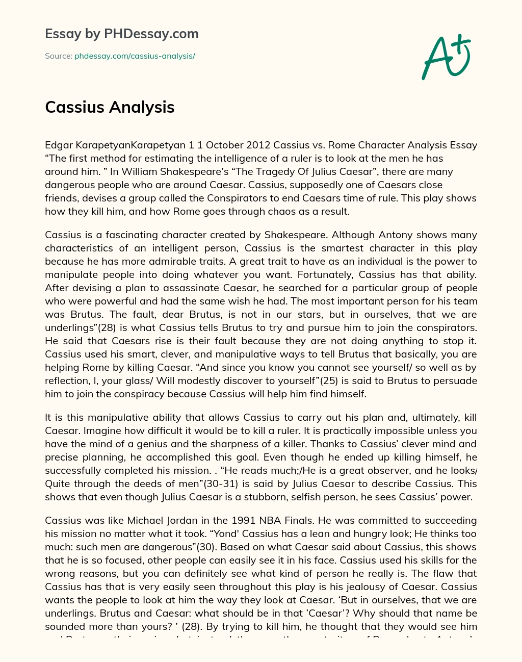 Cassius in Julius Caesar by William Shakespeare  Analysis  Traits  Video   Lesson Transcript  Studycom