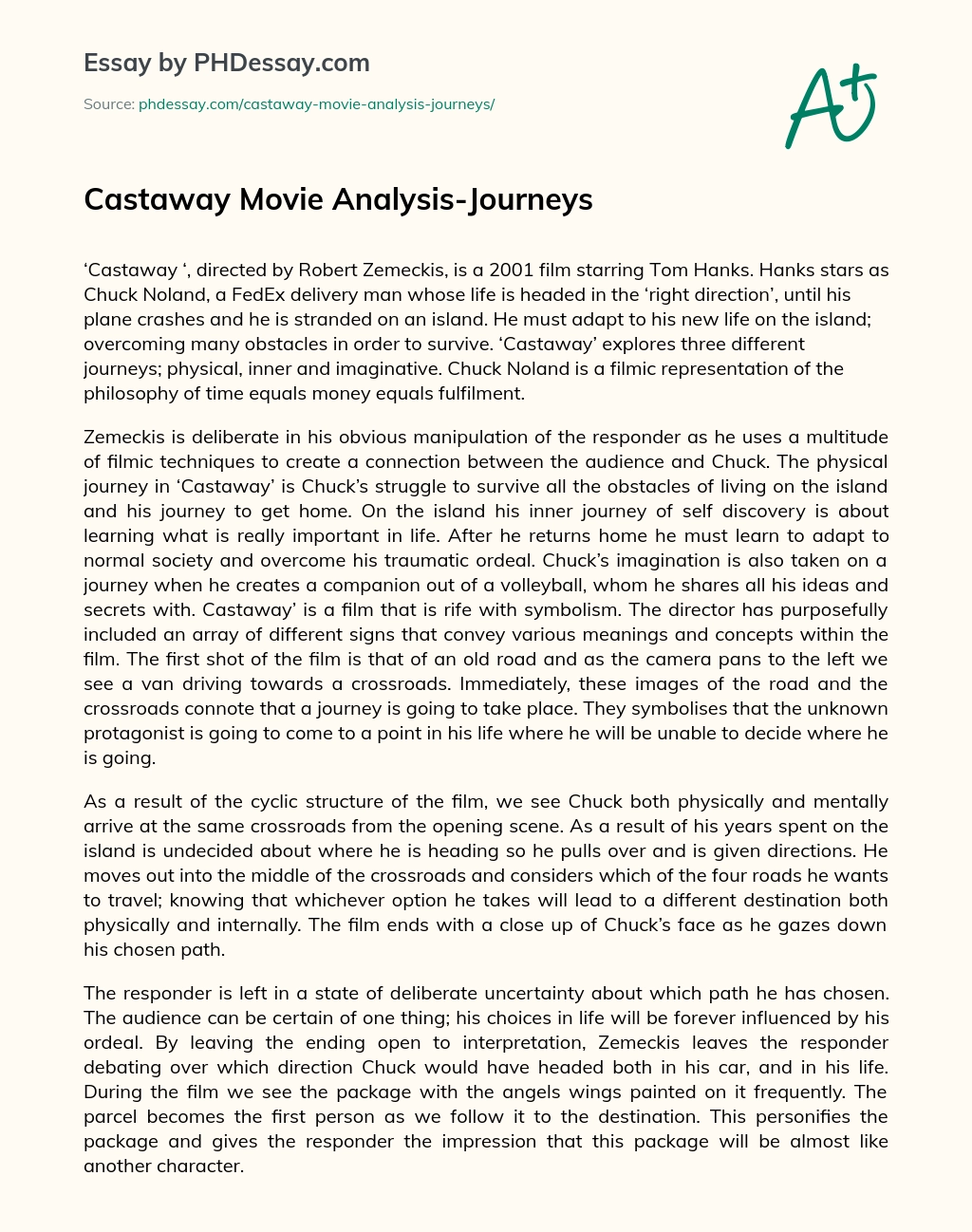 Castaway Movie Analysis-Journeys essay