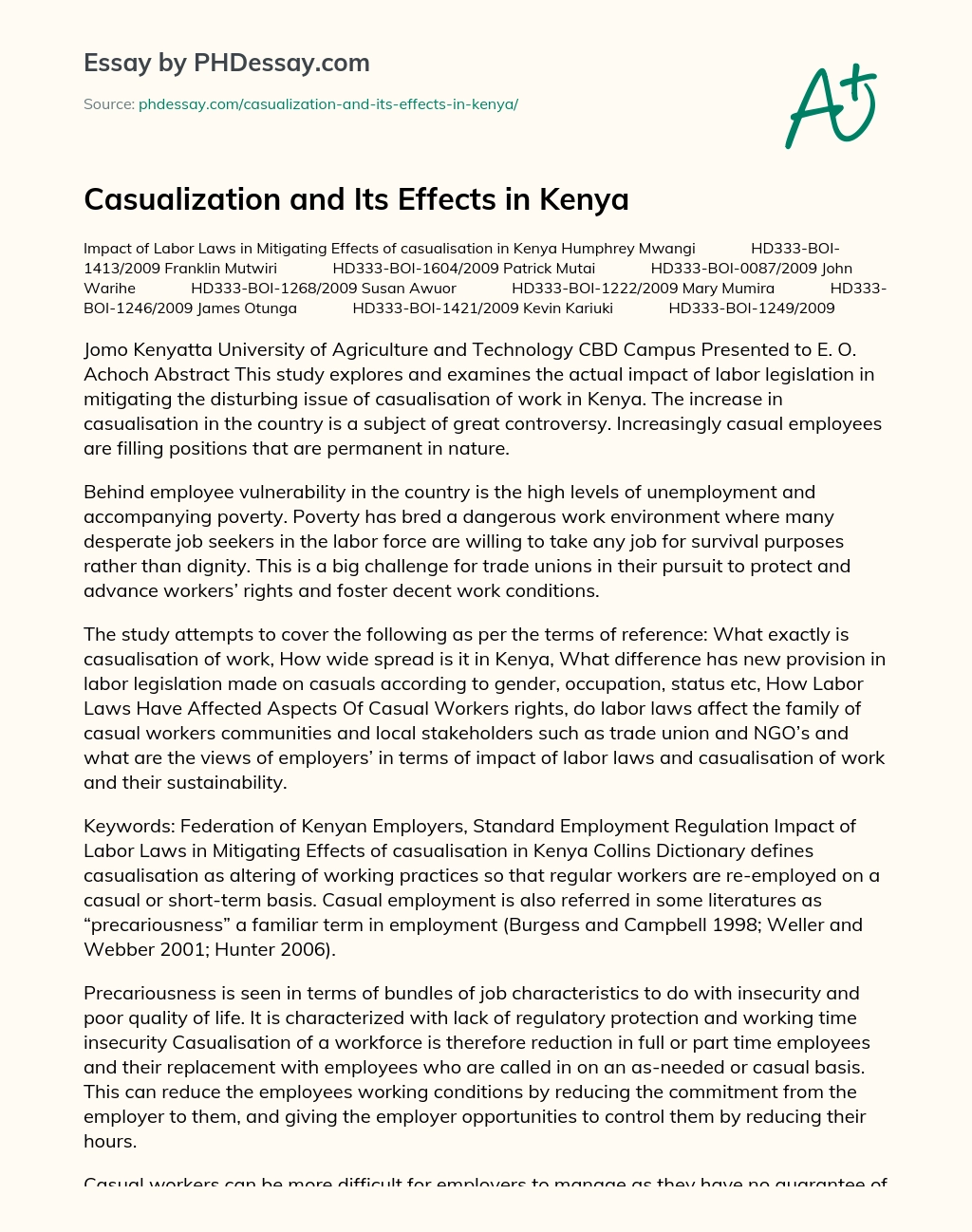 Casualization and Its Effects in Kenya essay