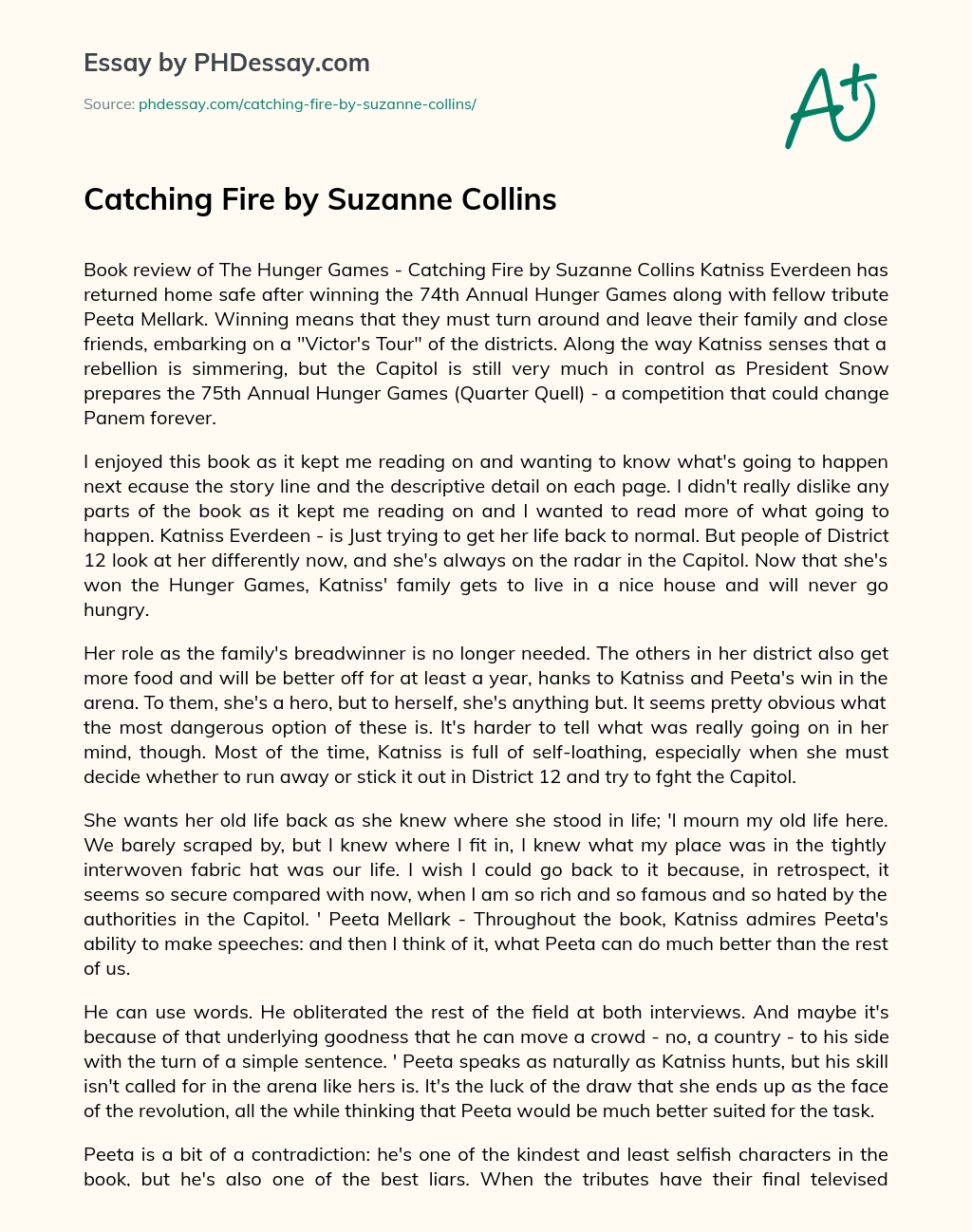 Catching Fire by Suzanne Collins essay