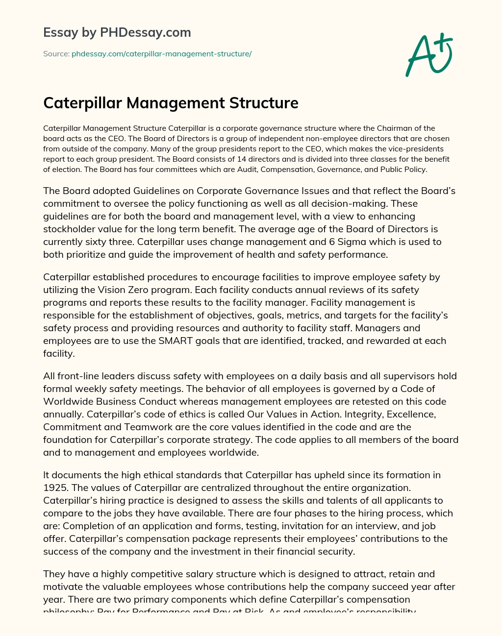 Caterpillar Management Structure essay