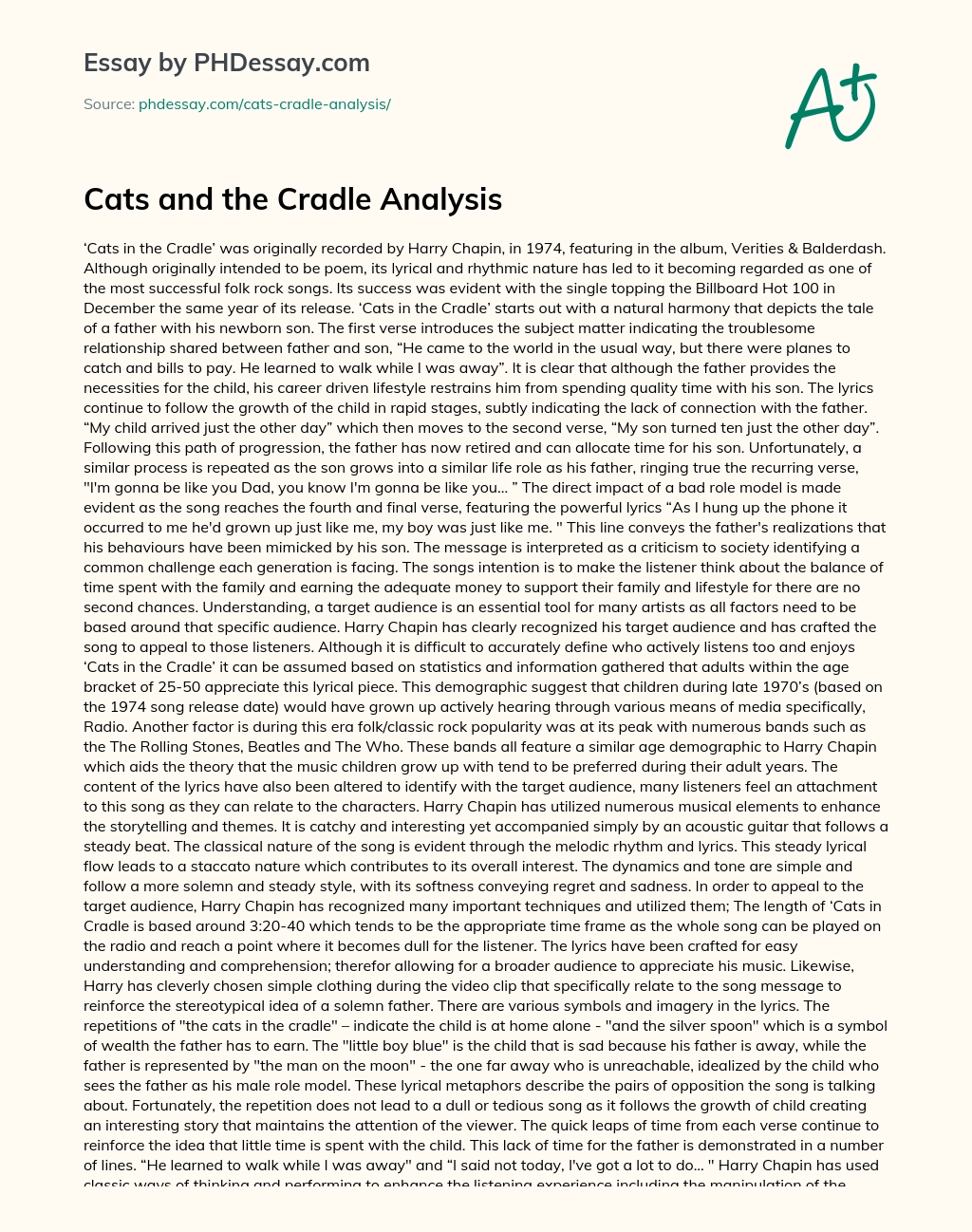Cats and the Cradle Analysis essay
