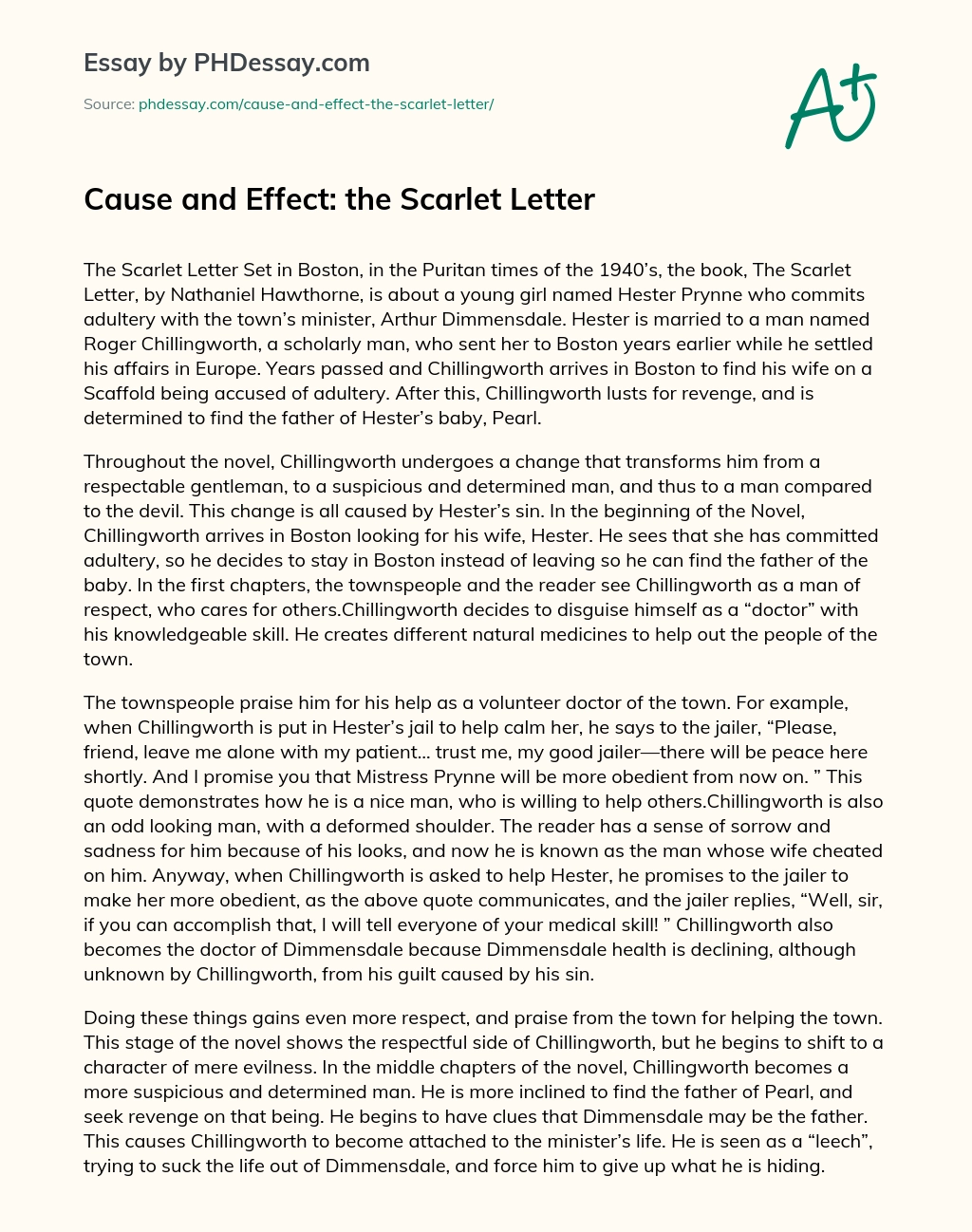Cause and Effect: the Scarlet Letter essay