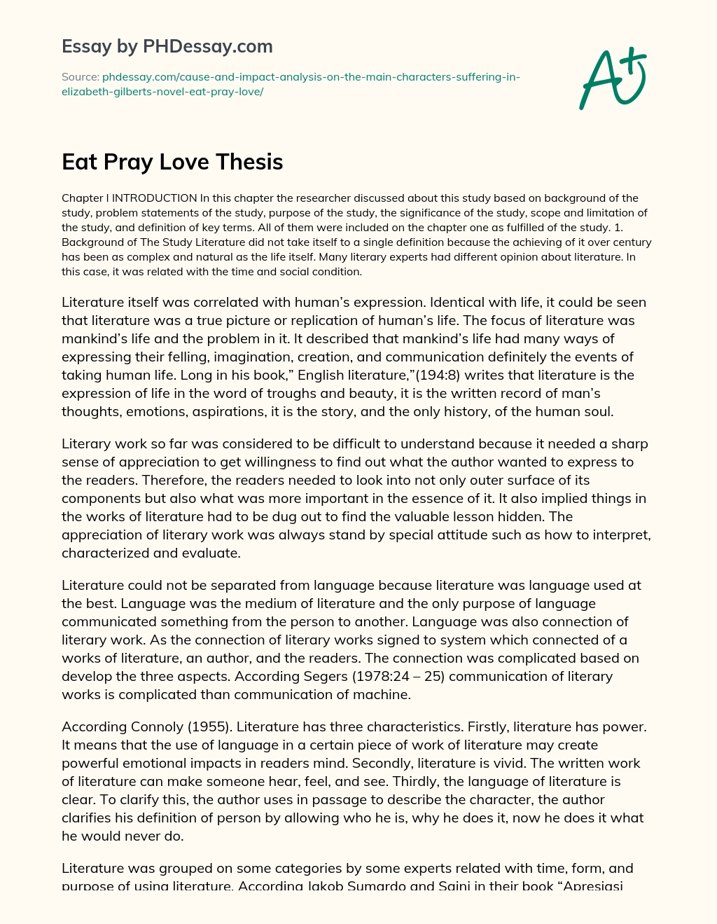 Eat Pray Love Thesis essay