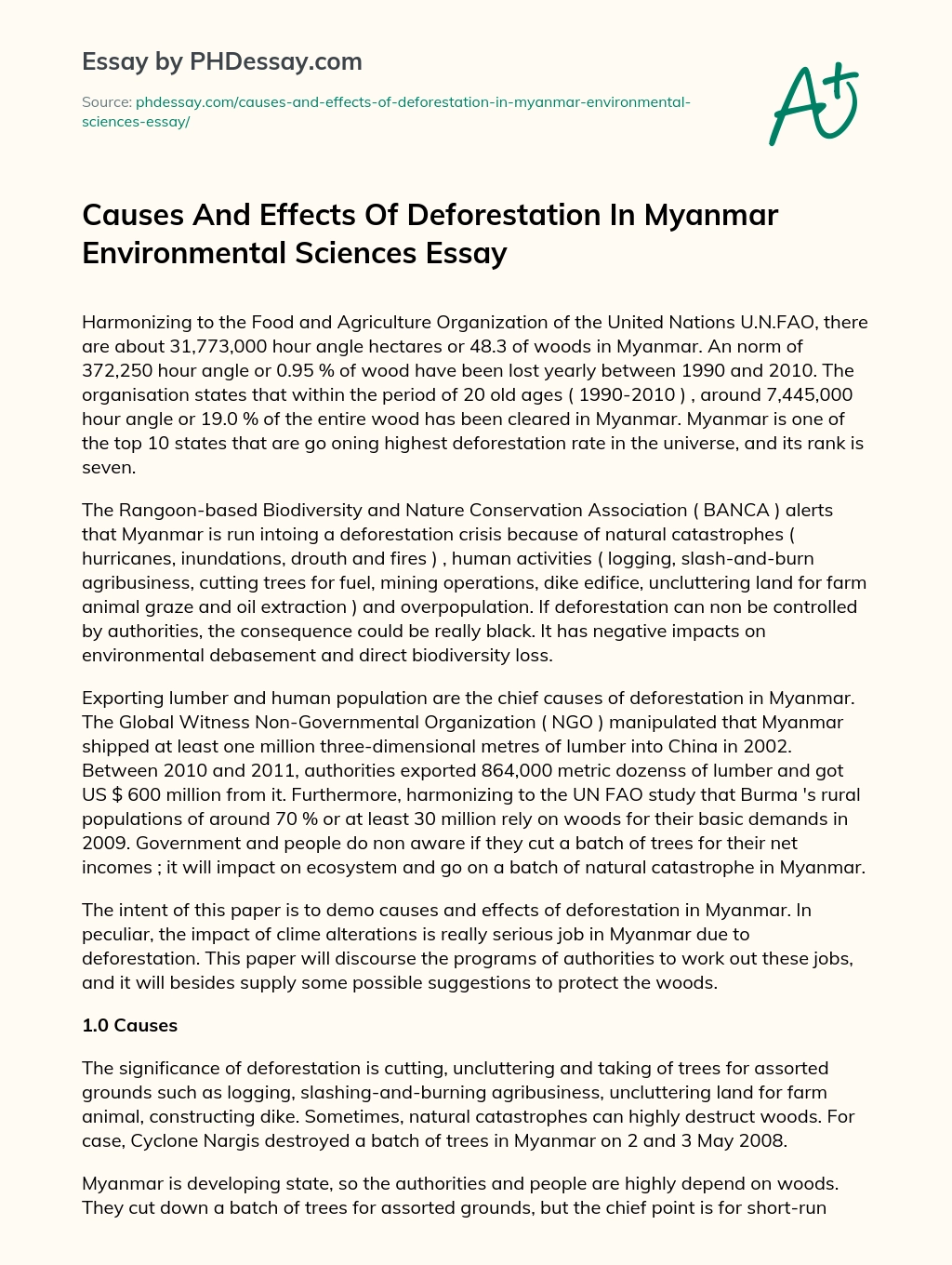 Causes and effects of deforestation in Myanmar essay