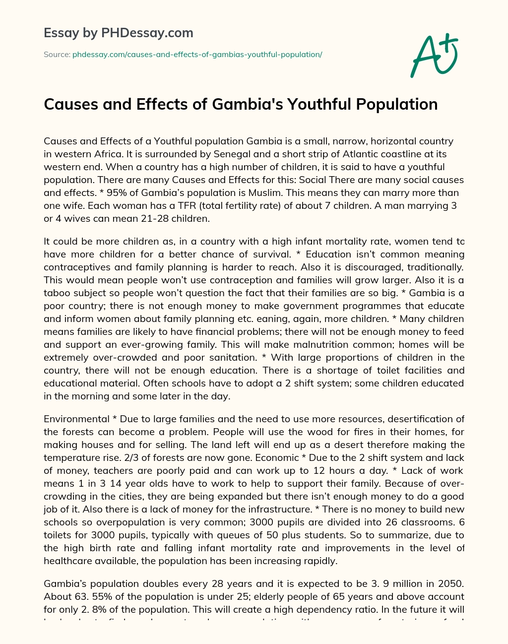 Causes and Effects of Gambia’s Youthful Population essay