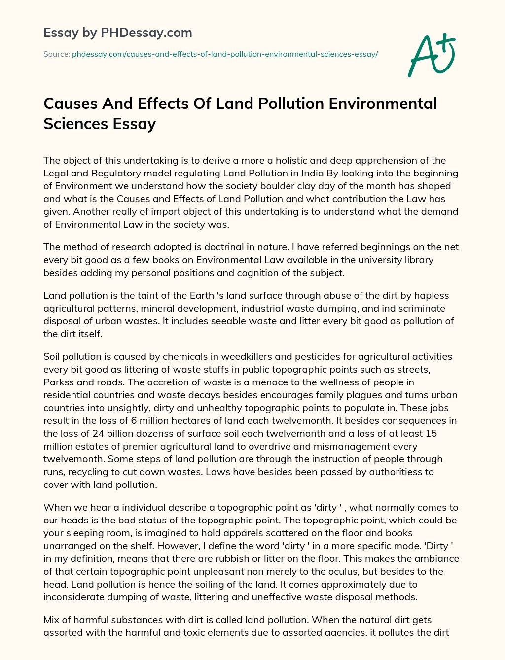 Causes And Effects Of Land Pollution Environmental Sciences Essay essay