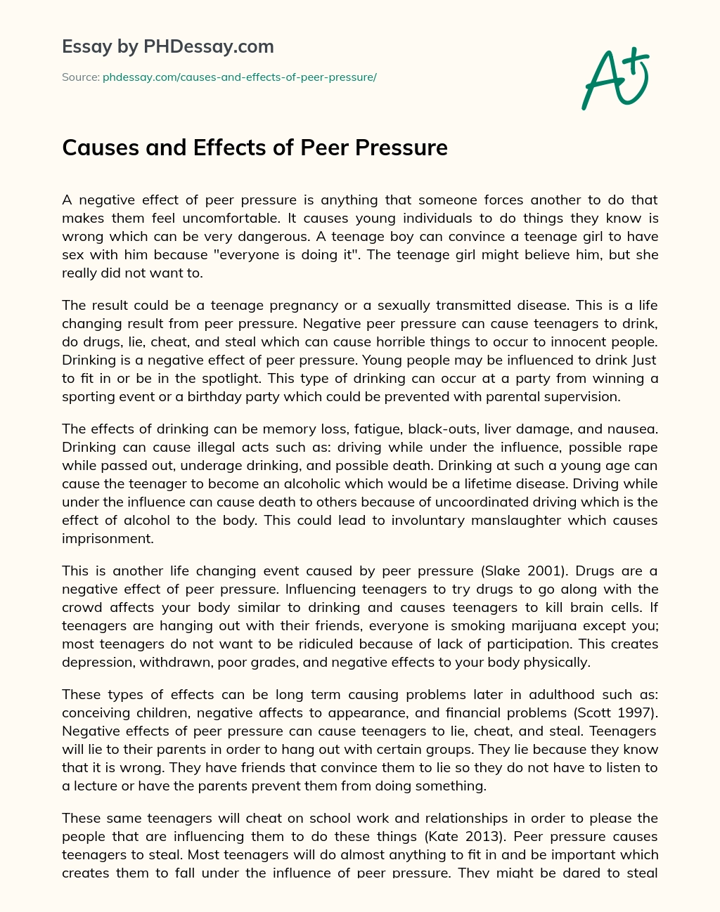 Causes and Effects of Peer Pressure essay
