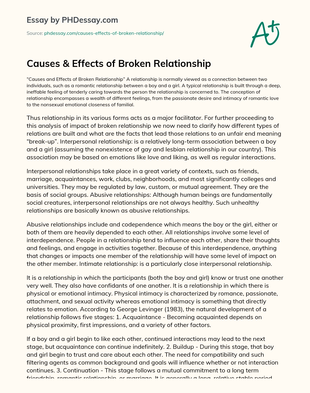 Causes & Effects of Broken Relationship essay