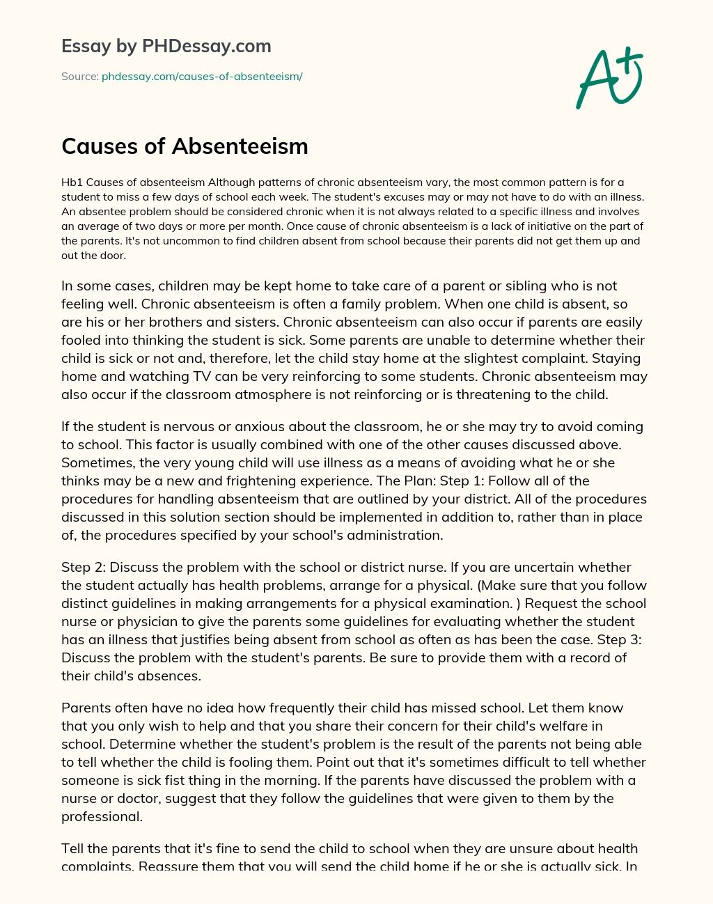 Causes of Absenteeism essay