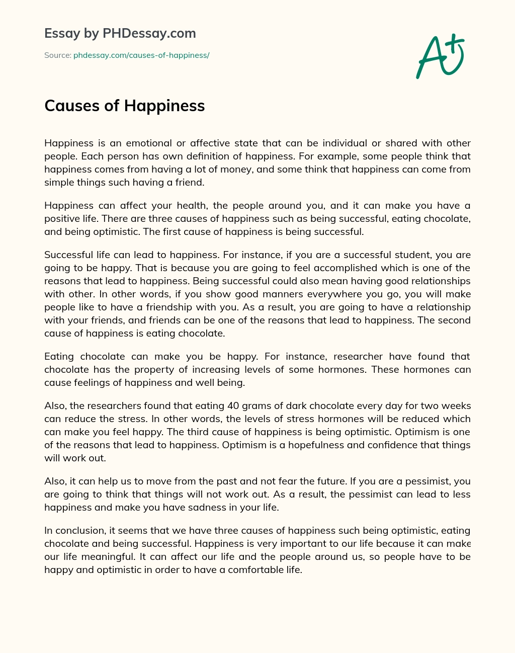 Causes of Happiness essay