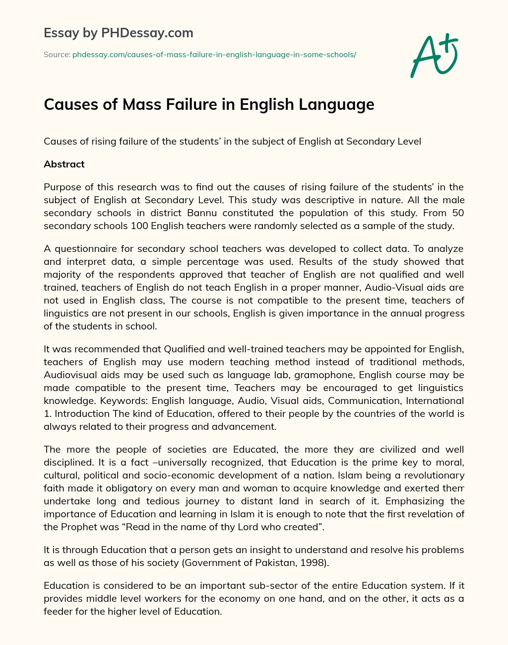 Causes of Mass Failure in English Language essay
