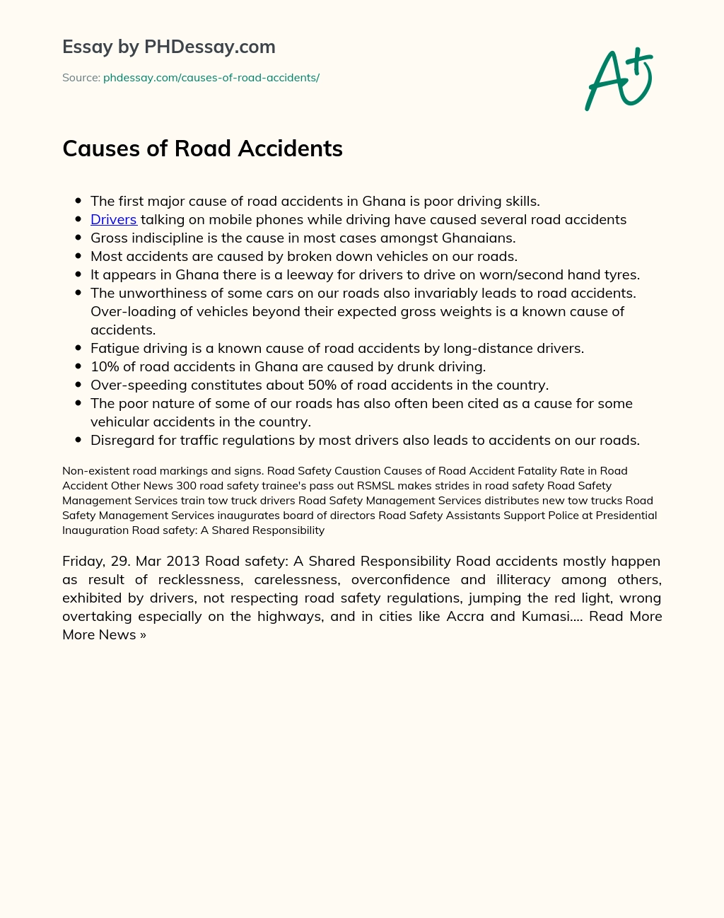 Causes of Road Accidents essay